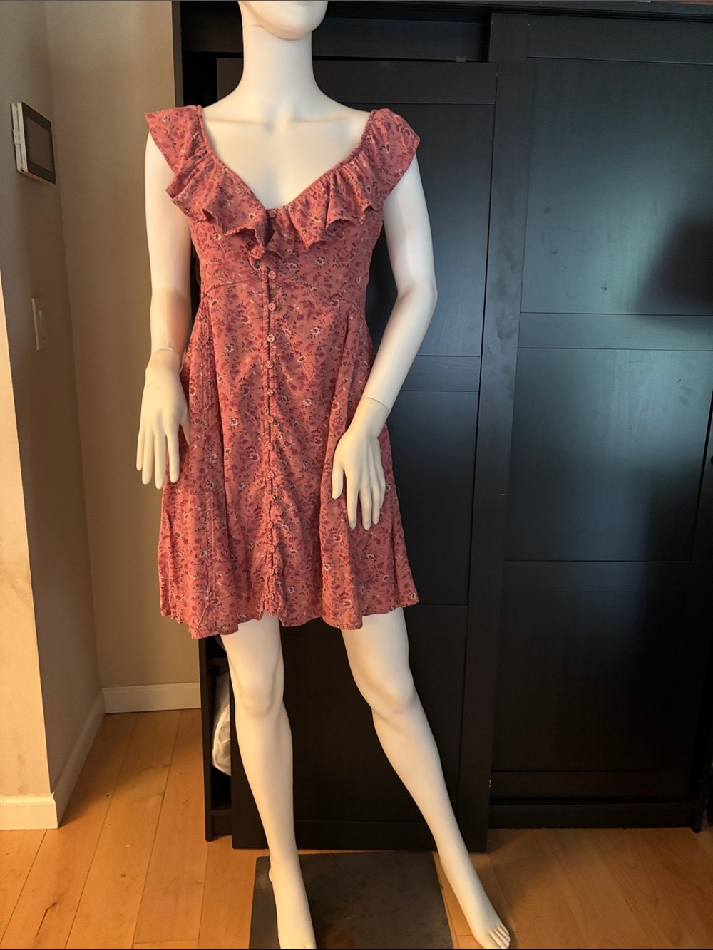 Madewell Dusty Rose Floral Ruffle Mini Dress